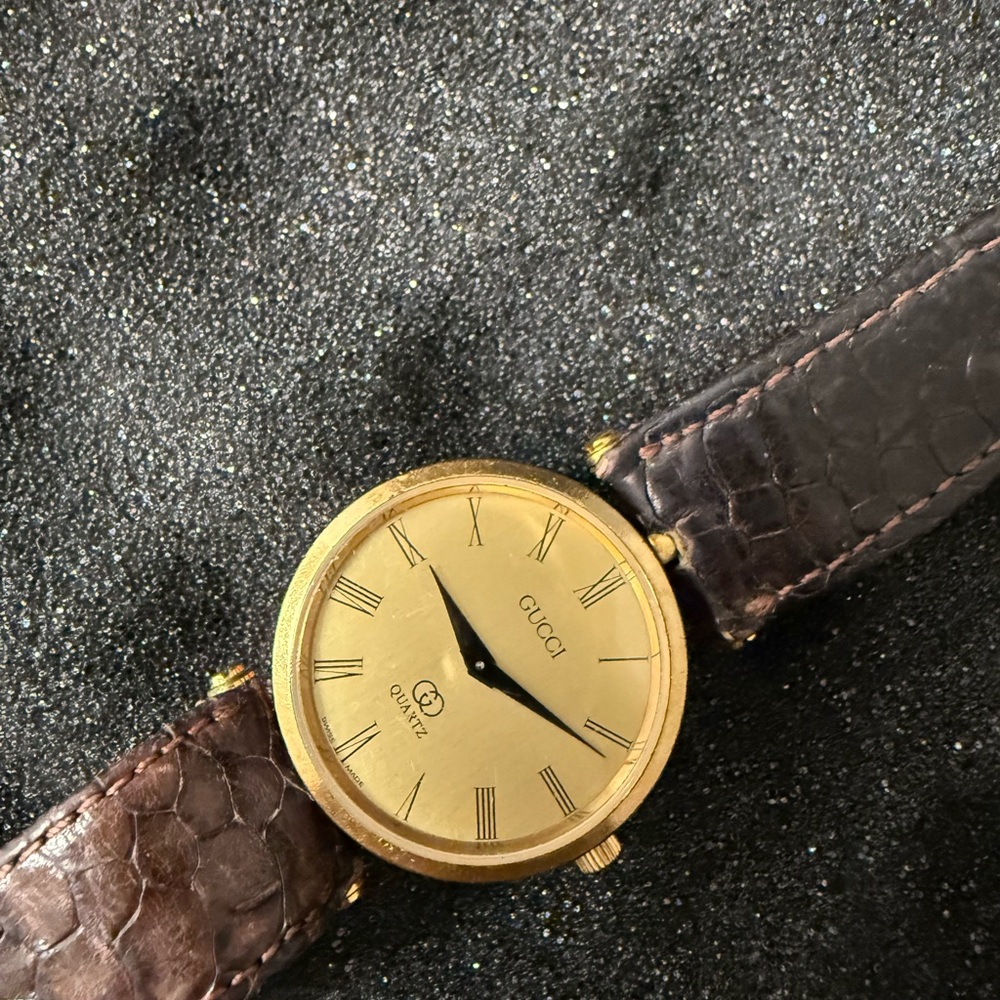 Gucci Gold Dial with Brown Crocodile Strap